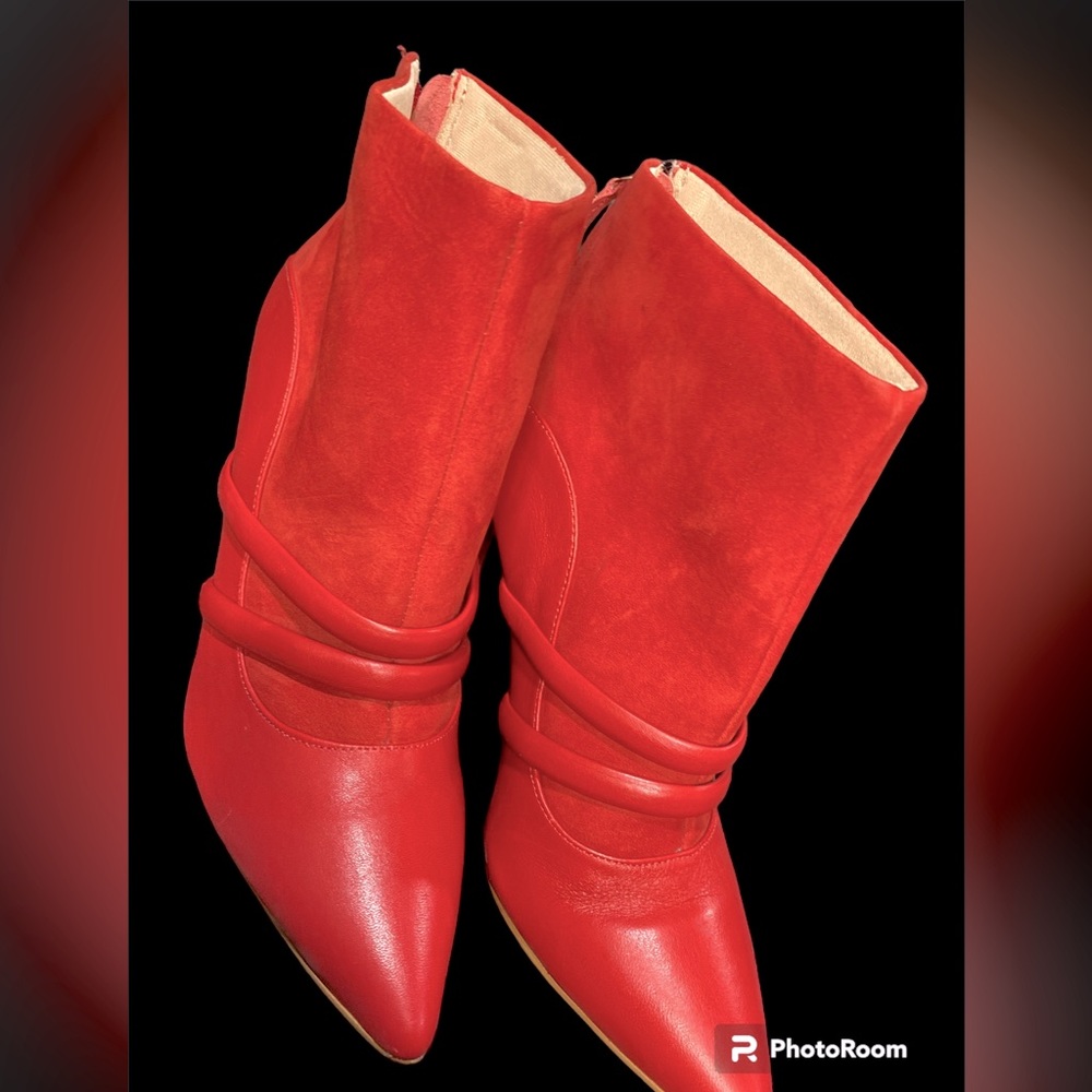 Red leather/suede booties NWOT Size 7